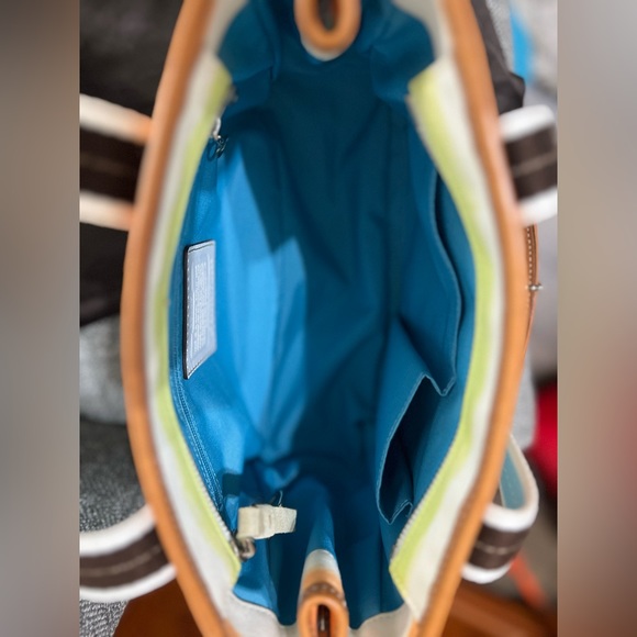 Vintage 2000 Coach bag purse spring color strip cloth w dust bag - Picture 9 of 12